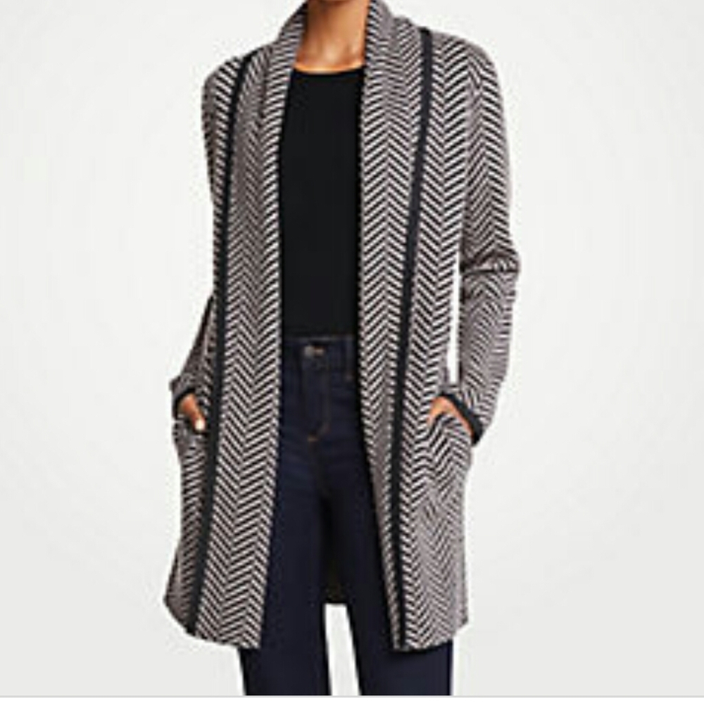 Ann Taylor Herringbone Shawl Collar Sweater